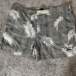 Tommy Bahama Swim Trunks Mens XL Gray Palm Leaf Print Board Shorts Nylon Relax